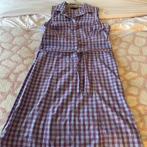 Lands' End Cotton Shirt Dress Women's size 8 Sleeveless Plaid Button